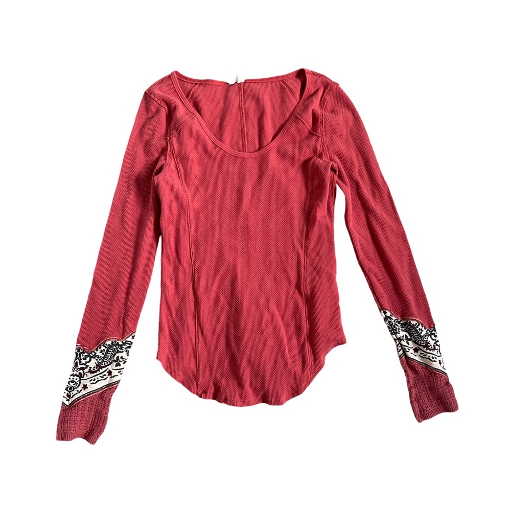 Free People Red Long Sleeve Top with Black and White Accents